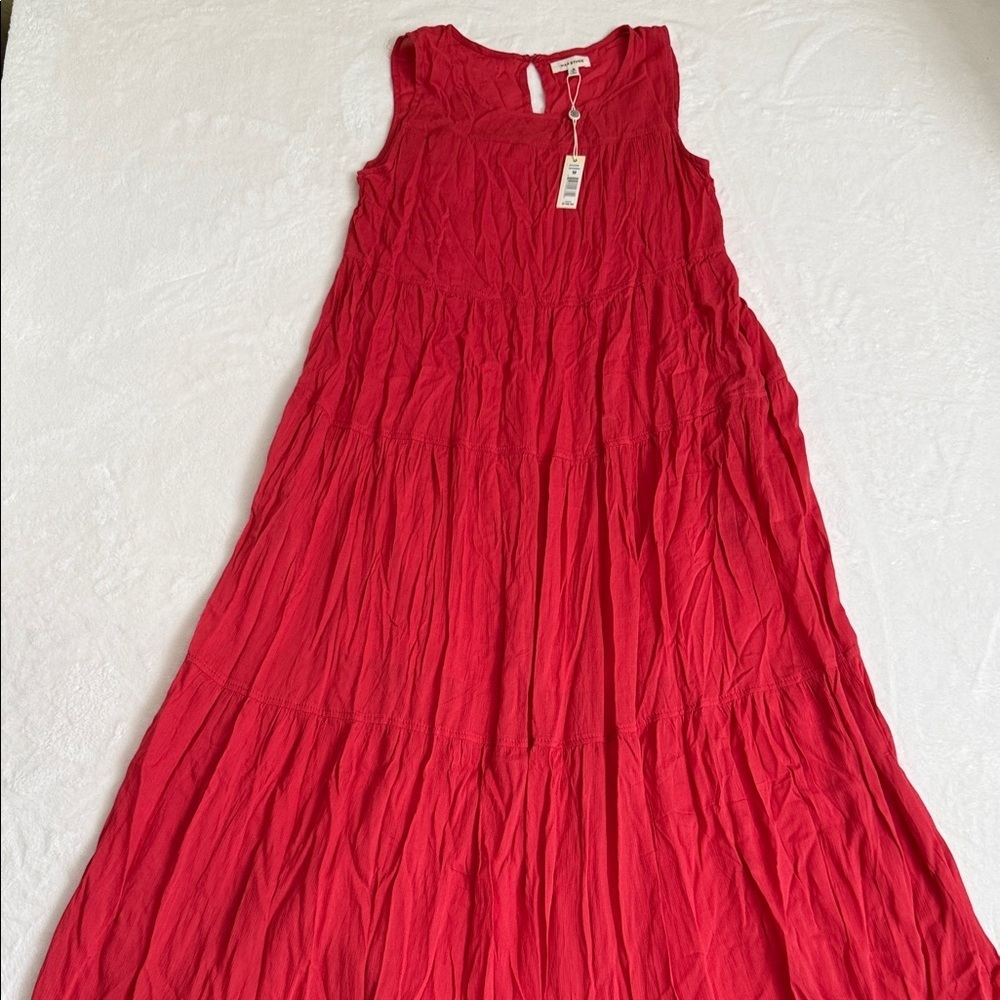 Max Studio Red Orange Sleeveless Tiered Maxi Dress